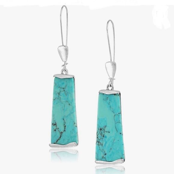 NWT Robert Lee Morris "Mosaic" Semiprecious Turquoise Stone Long Drop Earrings - Picture 1 of 9